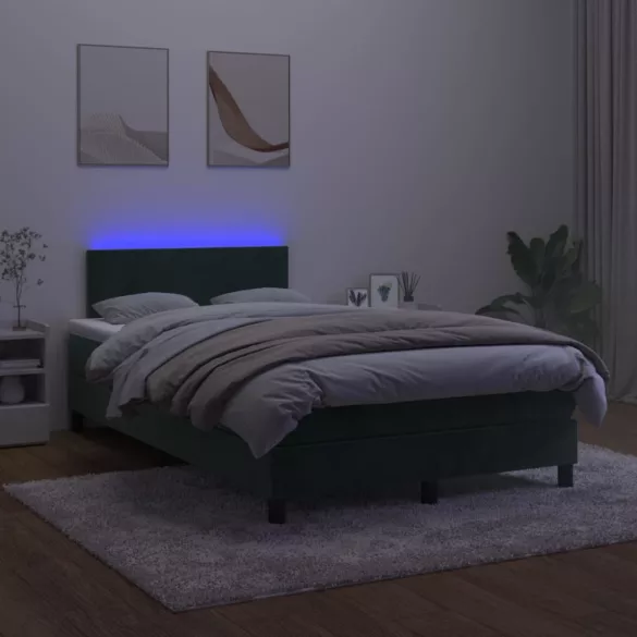 sötétzöld bársony rugós és LED-es ágy matraccal 120x190 cm
