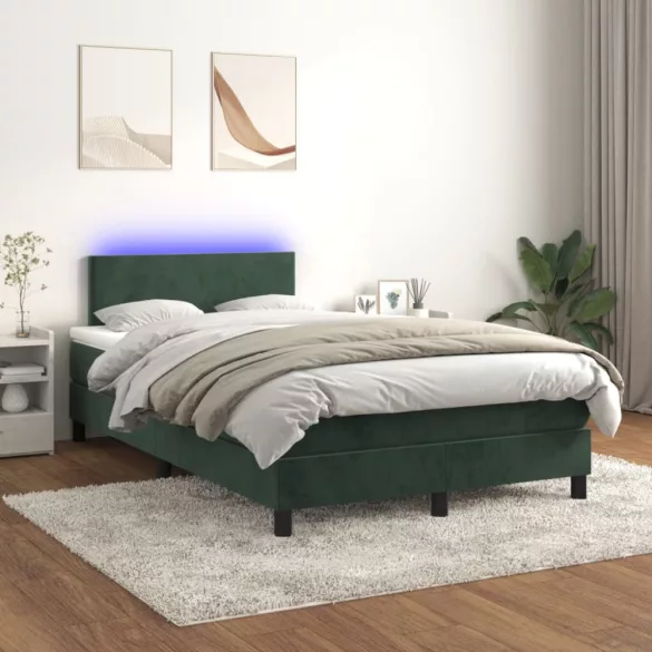 sötétzöld bársony rugós és LED-es ágy matraccal 120x190 cm