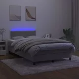 világosszürke bársony rugós és LED-es ágy matraccal 120x190 cm