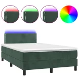 sötétzöld bársony rugós és LED-es ágy matraccal 120x190 cm