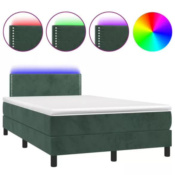 sötétzöld bársony rugós és LED-es ágy matraccal 120x190 cm