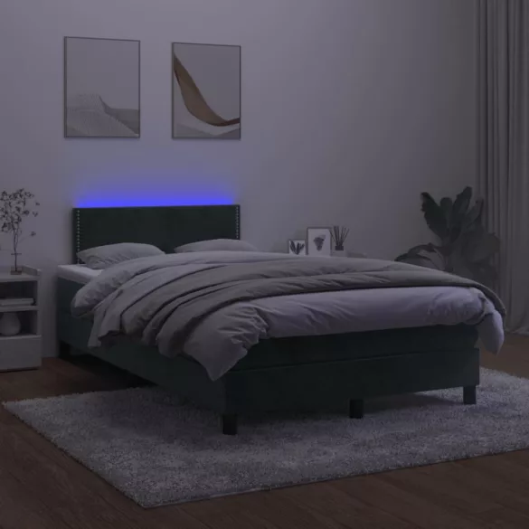 sötétzöld bársony rugós és LED-es ágy matraccal 120x190 cm