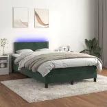 sötétzöld bársony rugós és LED-es ágy matraccal 120x190 cm
