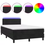 fekete bársony rugós és LED-es ágy matraccal 120x190 cm