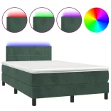 sötétzöld bársony rugós és LED-es ágy matraccal 120x190 cm