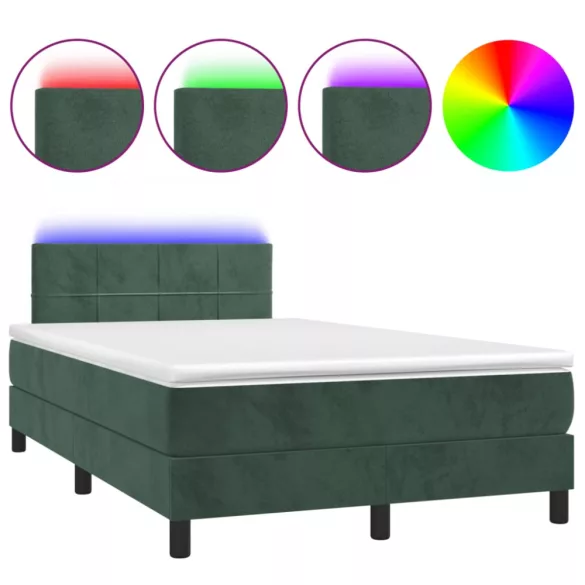 sötétzöld bársony rugós és LED-es ágy matraccal 120x190 cm