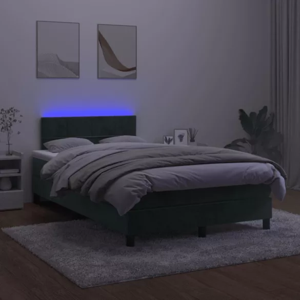 sötétzöld bársony rugós és LED-es ágy matraccal 120x190 cm