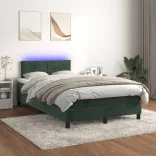 sötétzöld bársony rugós és LED-es ágy matraccal 120x190 cm