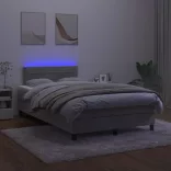 világosszürke bársony rugós és LED-es ágy matraccal 120x190 cm