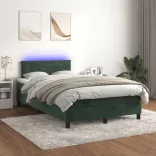sötétzöld bársony rugós és LED-es ágy matraccal 120x190 cm