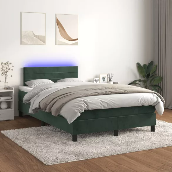 sötétzöld bársony rugós és LED-es ágy matraccal 120x190 cm