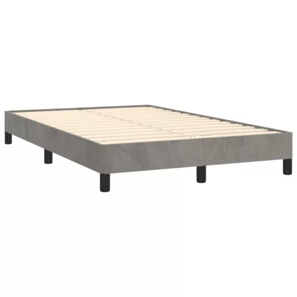 világosszürke bársony rugós és LED-es ágy matraccal 120x190 cm