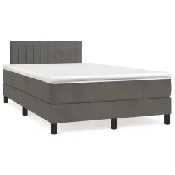  sötétszürke bársony rugós és LED-es ágy matraccal 120x190 cm