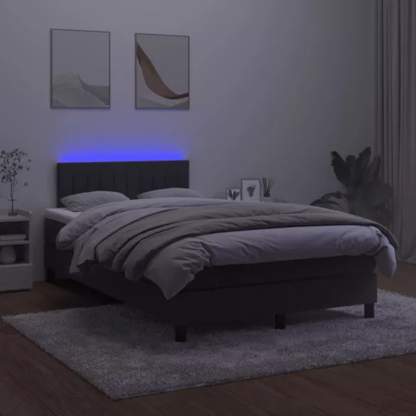 fekete szövet rugós és LED-es ágy matraccal 120x190 cm