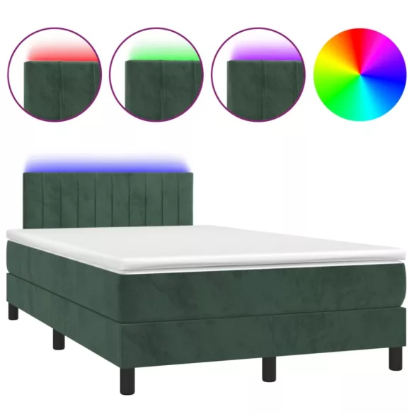 sötétzöld bársony rugós és LED-es ágy matraccal 120x190 cm