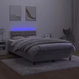 világosszürke bársony rugós és LED-es ágy matraccal 120x190 cm