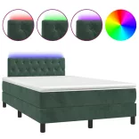 sötétzöld bársony rugós és LED-es ágy matraccal 120x190 cm