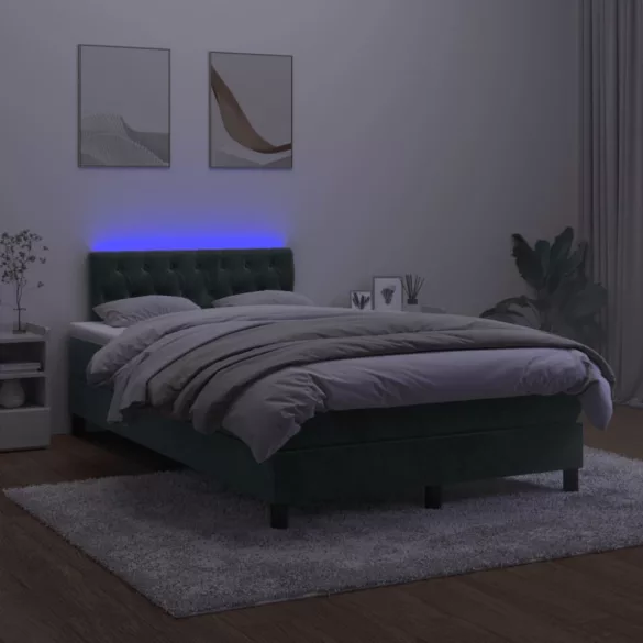 sötétzöld bársony rugós és LED-es ágy matraccal 120x190 cm