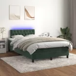 sötétzöld bársony rugós és LED-es ágy matraccal 120x190 cm