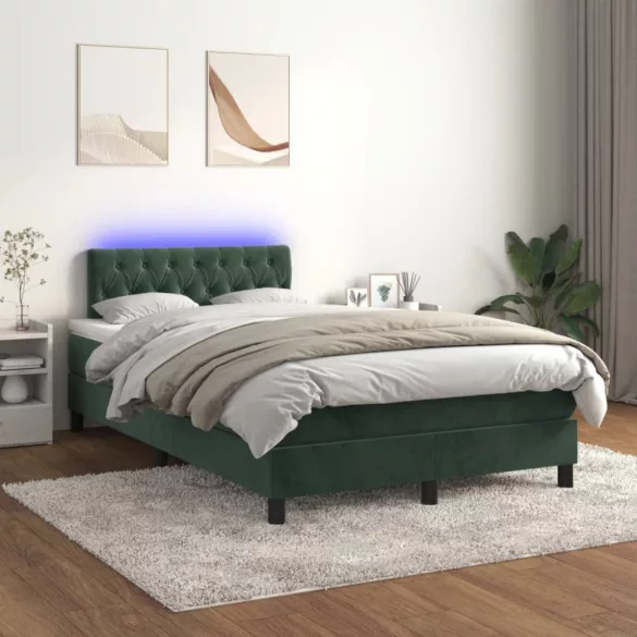 sötétzöld bársony rugós és LED-es ágy matraccal 120x190 cm