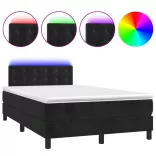 fekete bársony rugós és LED-es ágy matraccal 120x190 cm
