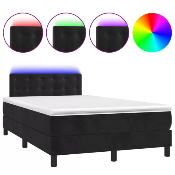 fekete bársony rugós és LED-es ágy matraccal 120x190 cm