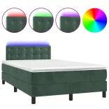 sötétzöld bársony rugós és LED-es ágy matraccal 120x190 cm