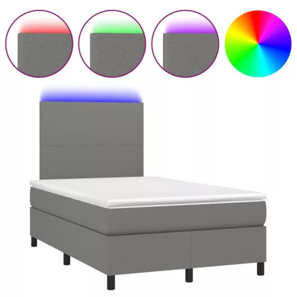 sötétszürke szövet rugós és LED-es ágy matraccal 120x190 cm