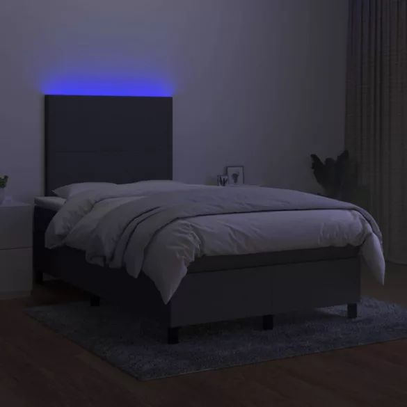 sötétszürke szövet rugós és LED-es ágy matraccal 120x190 cm