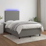 sötétszürke szövet rugós és LED-es ágy matraccal 120x190 cm