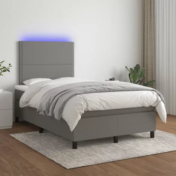 sötétszürke szövet rugós és LED-es ágy matraccal 120x190 cm