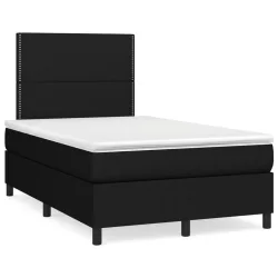 fekete szövet rugós és LED-es ágy matraccal 120x190 cm