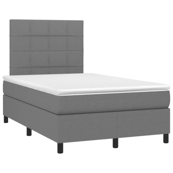 sötétszürke szövet rugós és LED-es ágy matraccal 120x190 cm