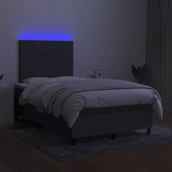sötétszürke szövet rugós és LED-es ágy matraccal 120x190 cm