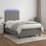 sötétszürke szövet rugós és LED-es ágy matraccal 120x190 cm