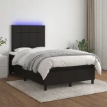 fekete szövet rugós és LED-es ágy matraccal 120x190 cm