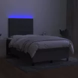 sötétszürke szövet rugós és LED-es ágy matraccal 120x190 cm