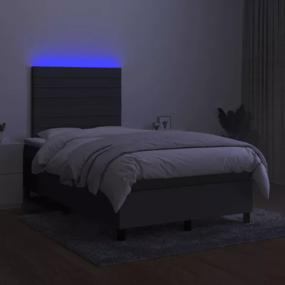 sötétszürke szövet rugós és LED-es ágy matraccal 120x190 cm