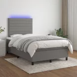 sötétszürke szövet rugós és LED-es ágy matraccal 120x190 cm