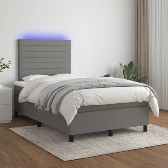 sötétszürke szövet rugós és LED-es ágy matraccal 120x190 cm