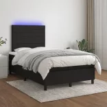 fekete szövet rugós és LED-es ágy matraccal 120x190 cm