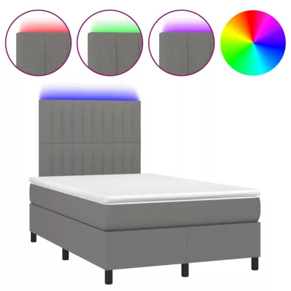 sötétszürke szövet rugós és LED-es ágy matraccal 120x190 cm