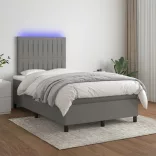 sötétszürke szövet rugós és LED-es ágy matraccal 120x190 cm