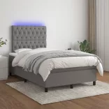 sötétszürke szövet rugós és LED-es ágy matraccal 120x190 cm