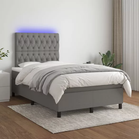 sötétszürke szövet rugós és LED-es ágy matraccal 120x190 cm