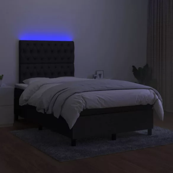 fekete szövet rugós és LED-es ágy matraccal 120x190 cm
