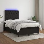 fekete szövet rugós és LED-es ágy matraccal 120x190 cm