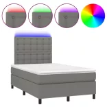 sötétszürke szövet rugós és LED-es ágy matraccal 120x190 cm