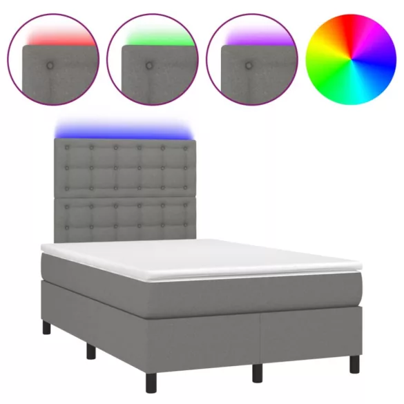 sötétszürke szövet rugós és LED-es ágy matraccal 120x190 cm