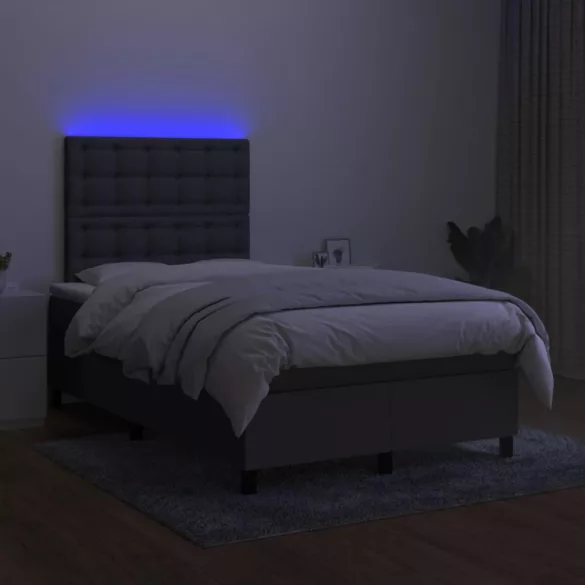 sötétszürke szövet rugós és LED-es ágy matraccal 120x190 cm
